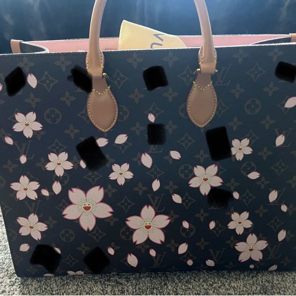 Fashion Monogram Tote with Pink Cherry Blossom Motif